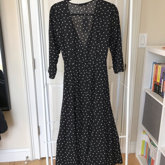 Mango Black/White Polka Dot Tea-Length Dress NWT - Picture 6 of 8